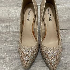 Gold and bronze jeweled pumps